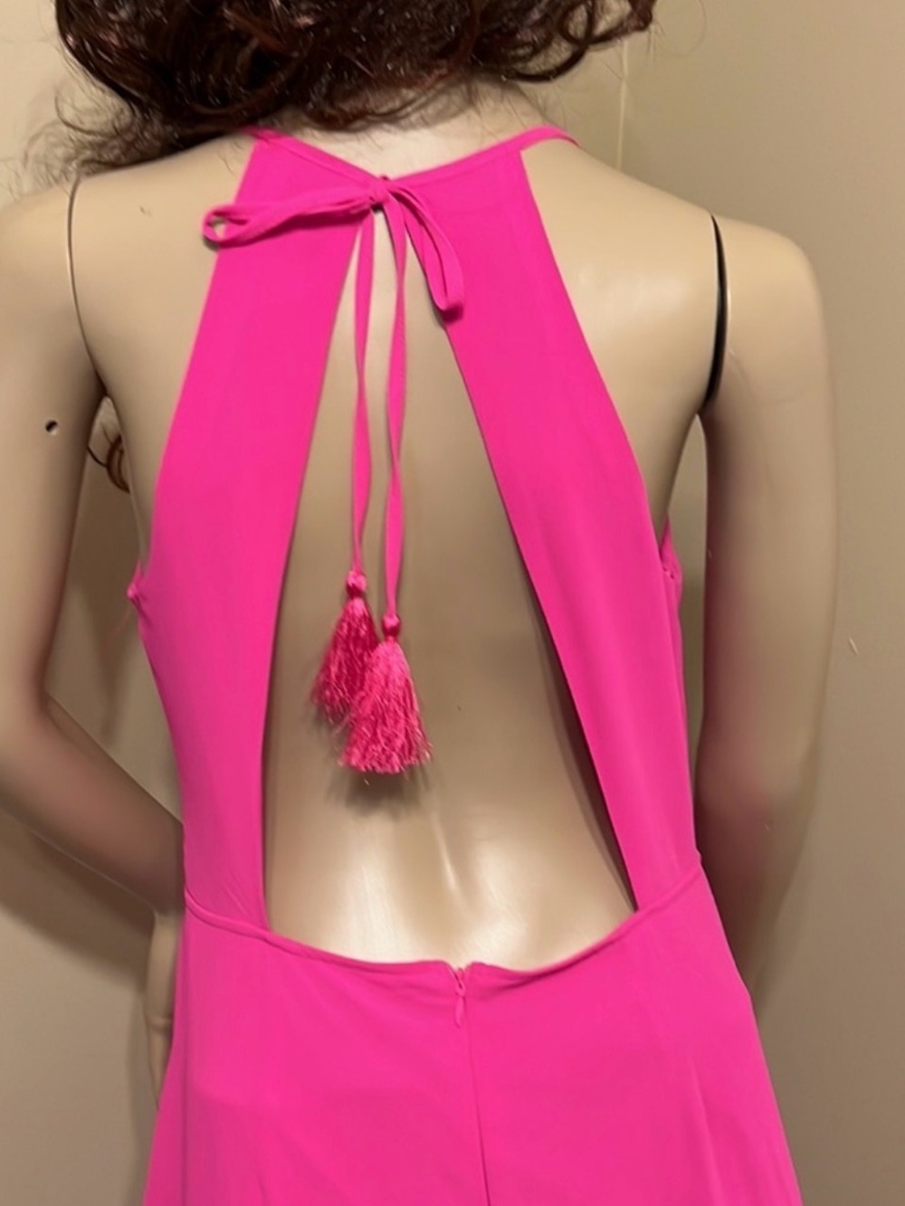 Beautiful Ruffled High/Low Maxi Dress. Bright pink Polyester Chiffon fabric.  XL - Picture 4 of 6
